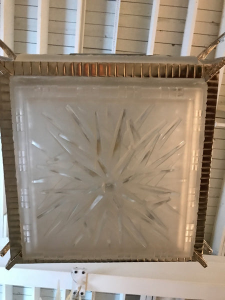 French Art Deco Geometric Chandelier Signed by Muller Freres Luneville