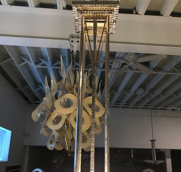 French Art Deco Geometric Chandelier Signed by Muller Freres Luneville