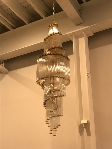 Italian Mid-Century Modern Double Waterfall Spiral Glass Chandelier
