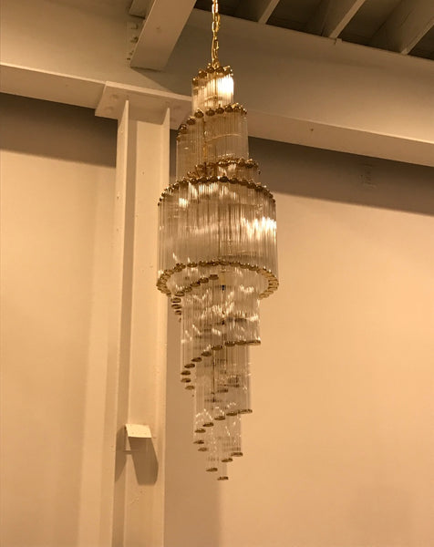 Italian Mid-Century Modern Double Waterfall Spiral Glass Chandelier