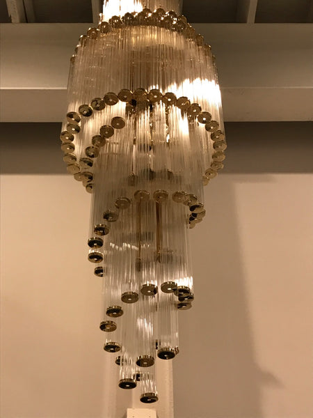 Italian Mid-Century Modern Double Waterfall Spiral Glass Chandelier