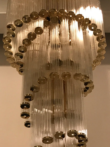 Italian Mid-Century Modern Double Waterfall Spiral Glass Chandelier