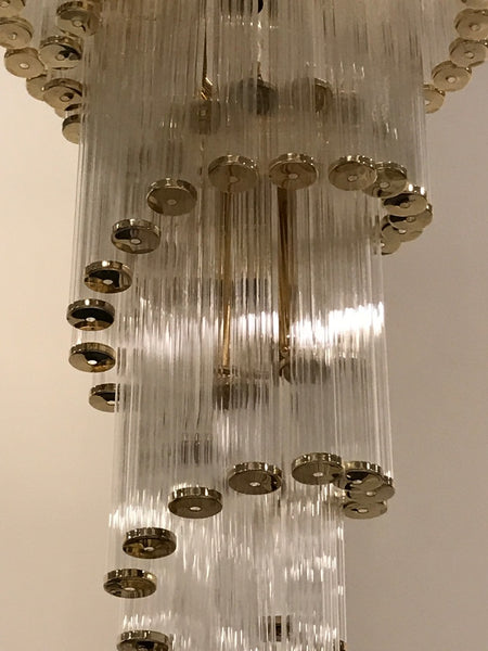 Italian Mid-Century Modern Double Waterfall Spiral Glass Chandelier