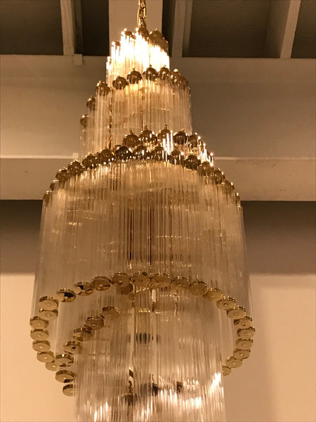 Italian Mid-Century Modern Double Waterfall Spiral Glass Chandelier