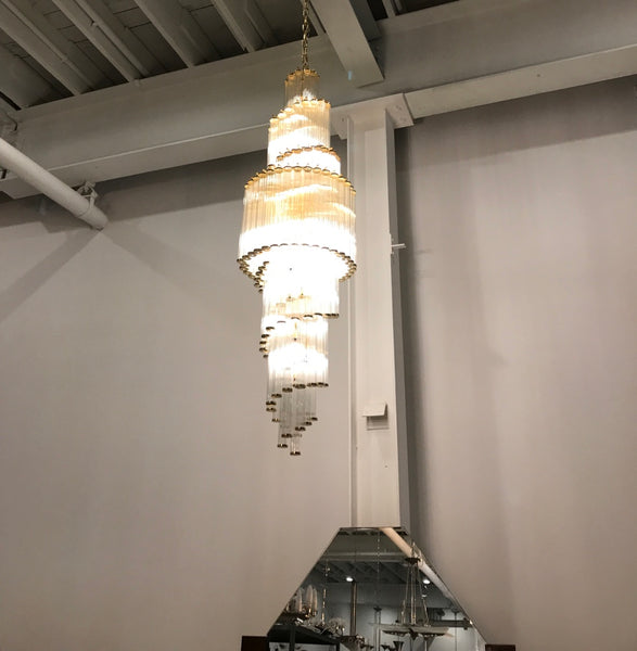 Italian Mid-Century Modern Double Waterfall Spiral Glass Chandelier