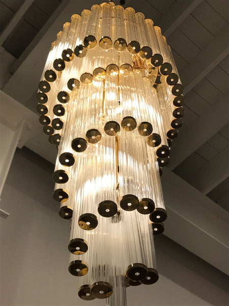 Italian Mid-Century Modern Double Waterfall Spiral Glass Chandelier