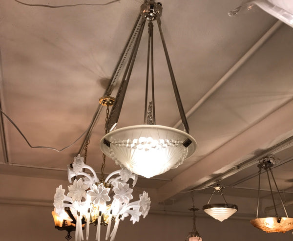 French Art Deco Geometric Chandelier Signed by Schneider