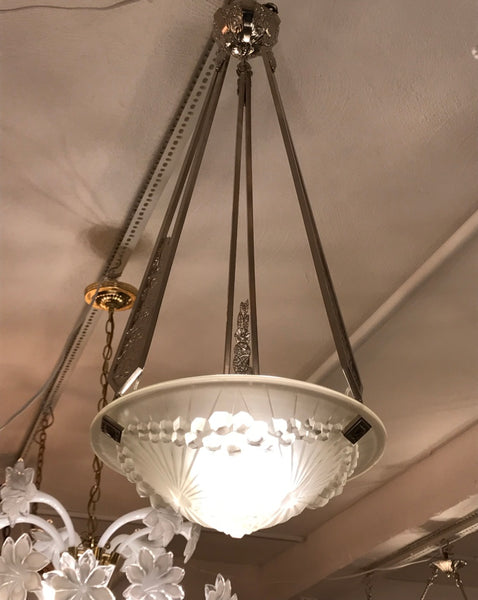 French Art Deco Geometric Chandelier Signed by Schneider