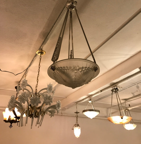 French Art Deco Geometric Chandelier Signed by Schneider