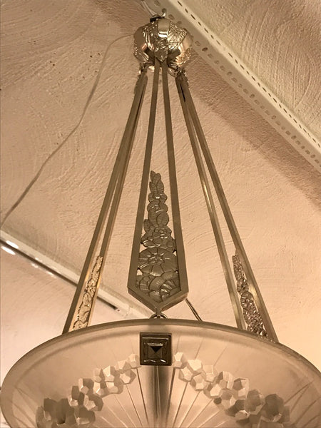 French Art Deco Geometric Chandelier Signed by Schneider