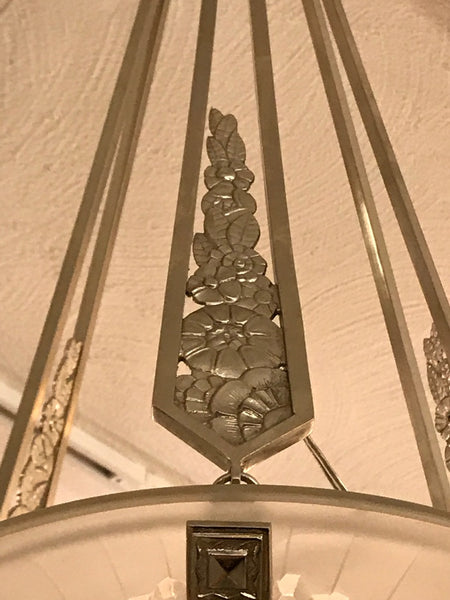 French Art Deco Geometric Chandelier Signed by Schneider