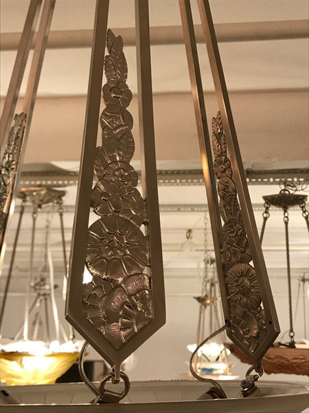 French Art Deco Geometric Chandelier Signed by Schneider