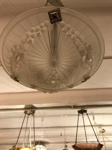 French Art Deco Geometric Chandelier Signed by Schneider