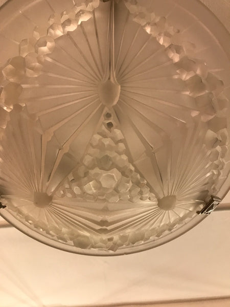 French Art Deco Geometric Chandelier Signed by Schneider