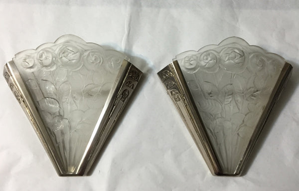 Pair of French Art Deco Sconces Signed by Verrerie des Hanots