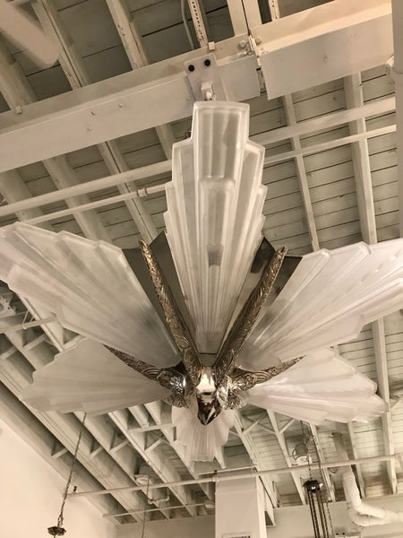 Grand French Art Deco Six-Panel Starburst Chandelier by Sabino