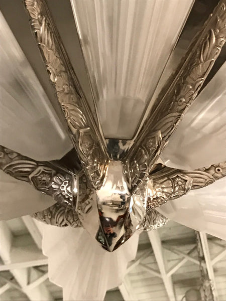 Grand French Art Deco Six-Panel Starburst Chandelier by Sabino