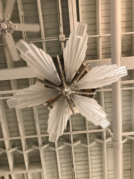 Grand French Art Deco Six-Panel Starburst Chandelier by Sabino