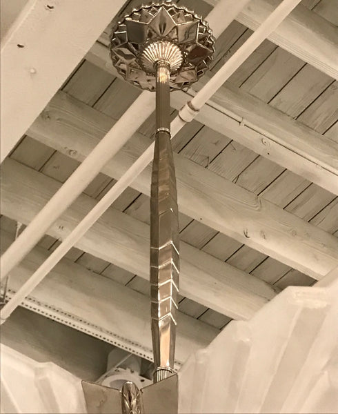 Grand French Art Deco Six-Panel Starburst Chandelier by Sabino