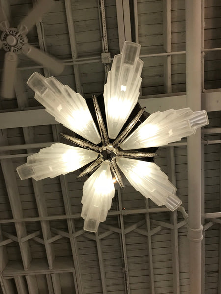 Grand French Art Deco Six-Panel Starburst Chandelier by Sabino