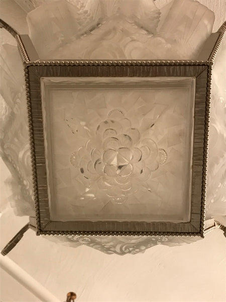 French Art Deco Geometric Chandelier Signed by Muller Freres Luneville