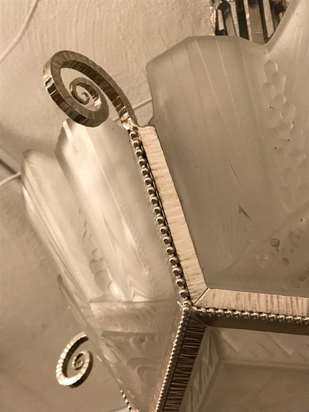 French Art Deco Geometric Chandelier Signed by Muller Freres Luneville