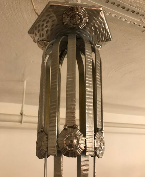 French Art Deco Geometric Chandelier Signed by Muller Freres Luneville