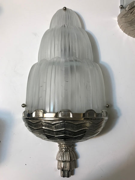 Pair of French Art Deco "Waterfall" Sconces Signed by Sabino