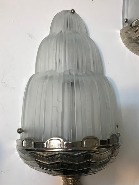 Pair of French Art Deco "Waterfall" Sconces Signed by Sabino