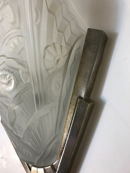 Pair of French Art Deco Floral Wall Sconces by J Robert