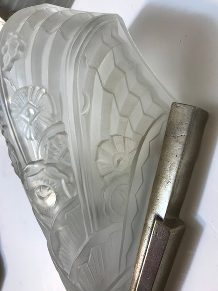 Pair of French Art Deco Floral Wall Sconces by J Robert