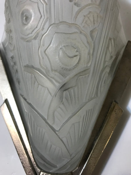 Pair of French Art Deco Floral Wall Sconces by J Robert