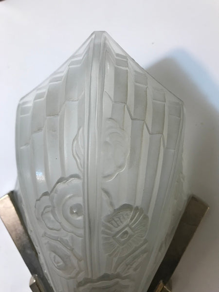 Pair of French Art Deco Floral Wall Sconces by J Robert