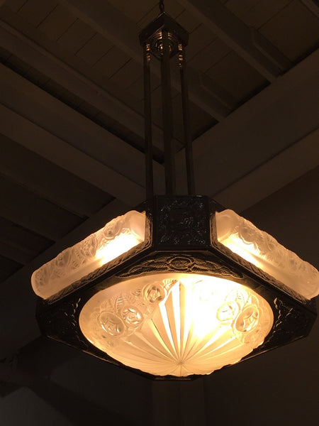 French Art Deco Chandelier Signed by Degue