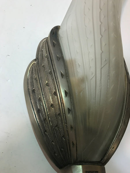 Pair of French Art Deco Geometric Sconces Signed by Verrerie des Hanots