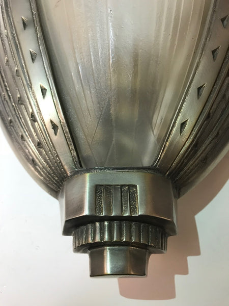 Pair of French Art Deco Geometric Sconces Signed by Verrerie des Hanots