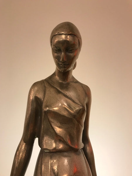 Art Deco Female Bronze Table Lamp Signed by Fayral
