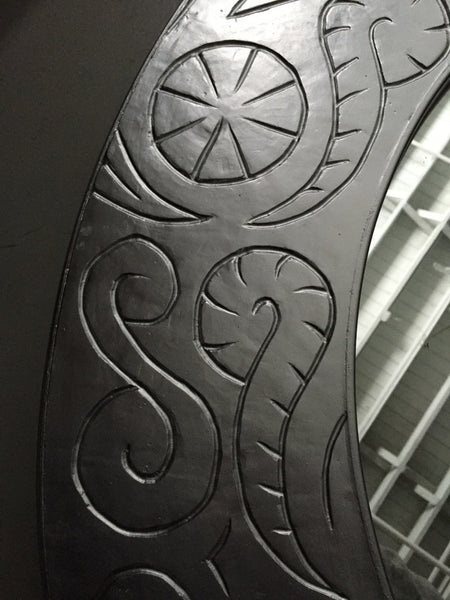 French Art Deco Round Silvered Wood Mirror