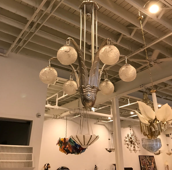 Impressive French Art Deco Chandelier Signed by Muller Freres Luneville