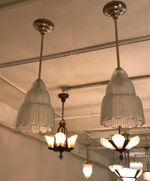 Pair of French Art Deco Waterfall Chandeliers Signed by Sabino