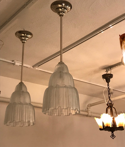 Pair of French Art Deco Waterfall Chandeliers Signed by Sabino