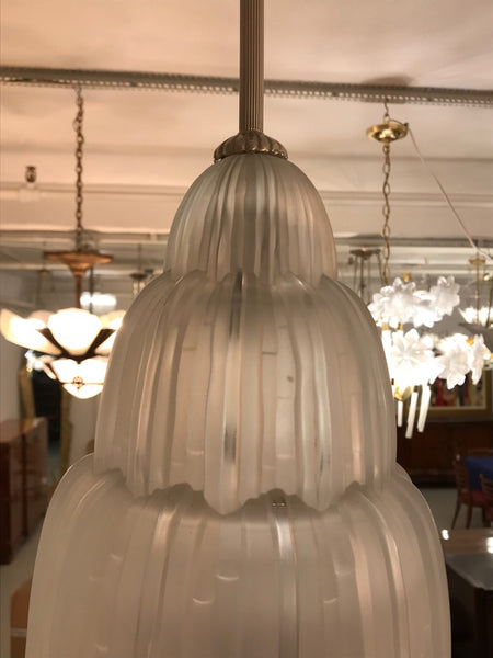 Pair of French Art Deco Waterfall Chandeliers Signed by Sabino