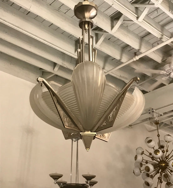 French Art Deco Skyscraper Chandelier Signed by Atelier Petitot