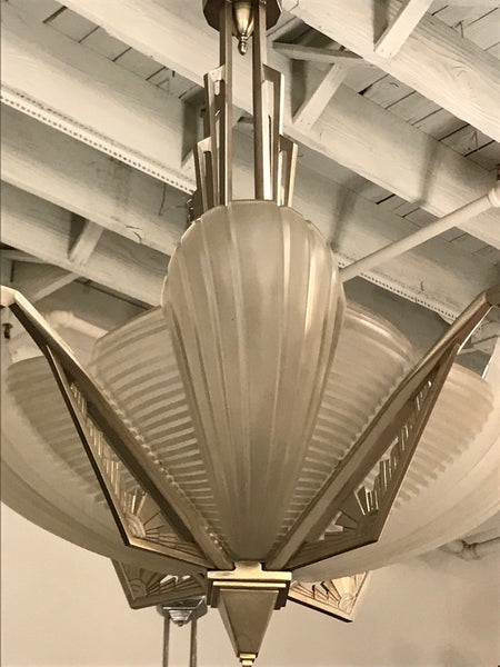 French Art Deco Skyscraper Chandelier Signed by Atelier Petitot