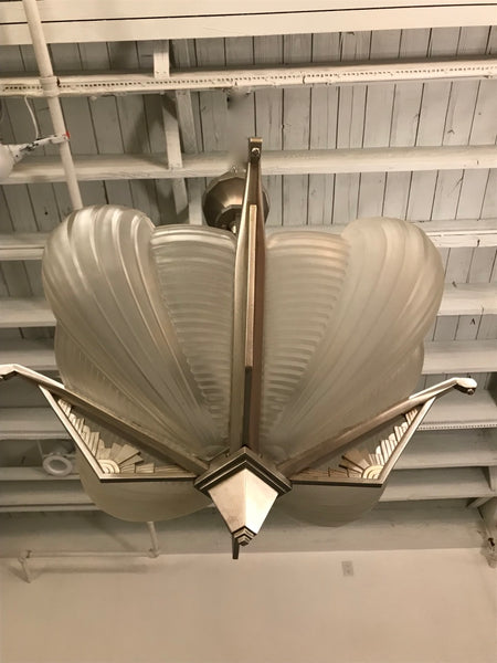 French Art Deco Skyscraper Chandelier Signed by Atelier Petitot