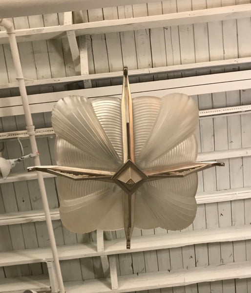 French Art Deco Skyscraper Chandelier Signed by Atelier Petitot