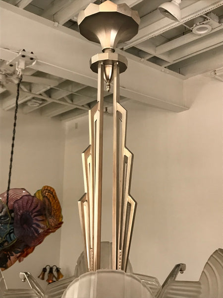 French Art Deco Skyscraper Chandelier Signed by Atelier Petitot