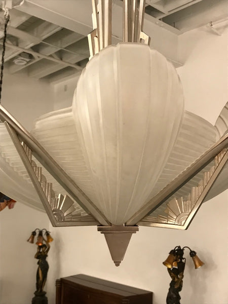 French Art Deco Skyscraper Chandelier Signed by Atelier Petitot