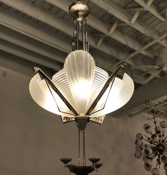 French Art Deco Skyscraper Chandelier Signed by Atelier Petitot