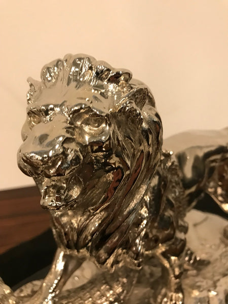 Nickel Bronze Sculpture of Lion Crushing Alligator by Paul Edouard Delabrierre